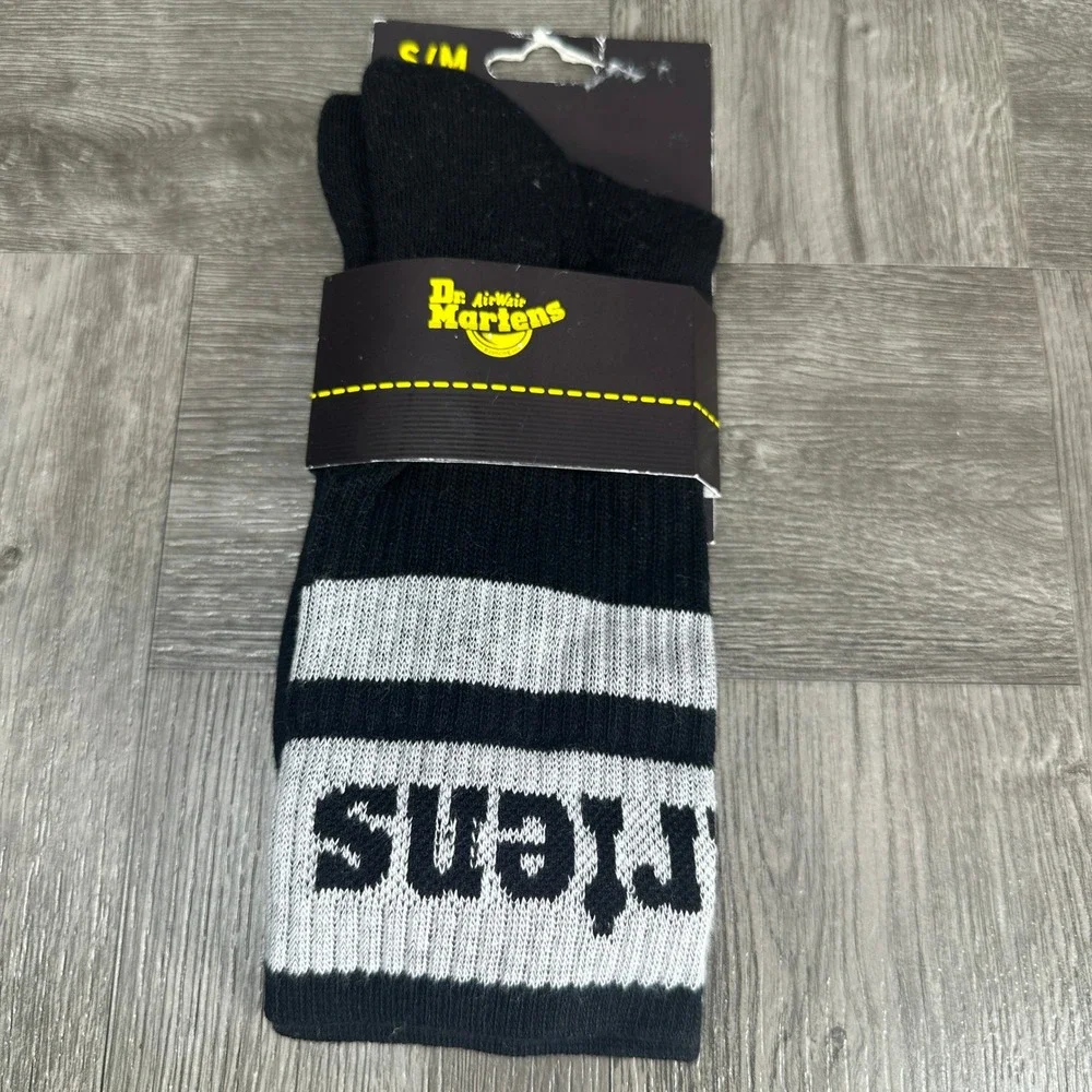 Dr. Martens Socks Athletic Logo Women S/M Black White Ribbed Crew NEW AC838003